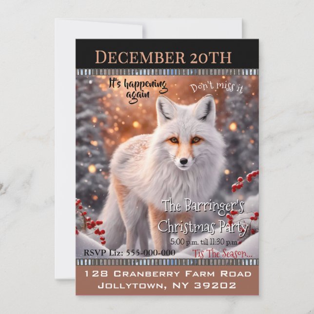Snowy Fox on the Run Annual Christmas Party Invitation (Front)