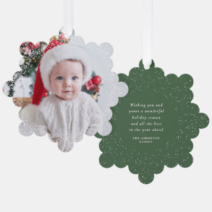 Snowy frame simple one photo green Merry Christmas Tree Decoration Card