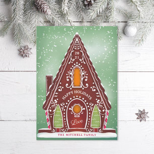 Snowy Gingerbread House Green Non-Photo Holiday Card