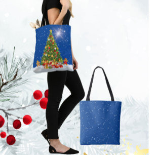 Snowy Gingerbread Kids Christmas Tree Tote Bag