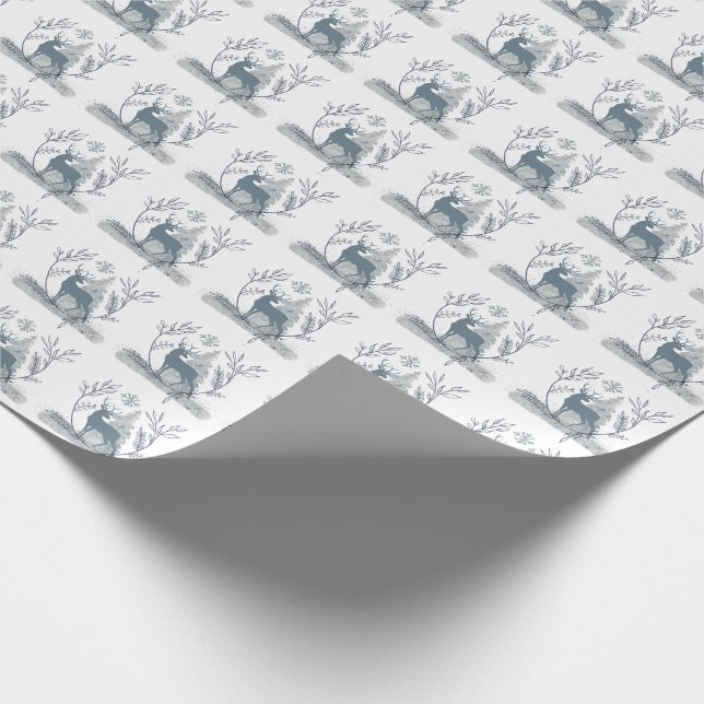 Snowy Glitter Deer Winter Solstice Gift Wrapping Paper (Corner)