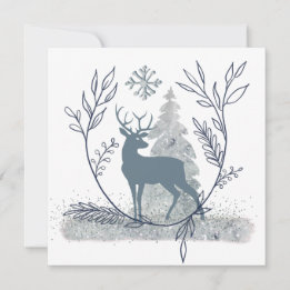 Snowy Glitter Winter Solstice Deer Holiday Card