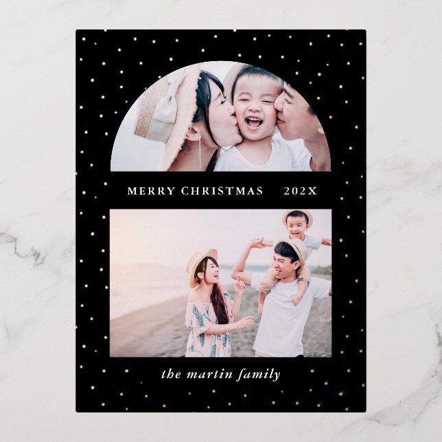 Snowy Globe Christmas Photo Black Foil Holiday Postcard (Front)