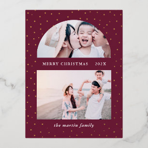 Snowy Globe Christmas Photo Purple Foil Holiday Postcard