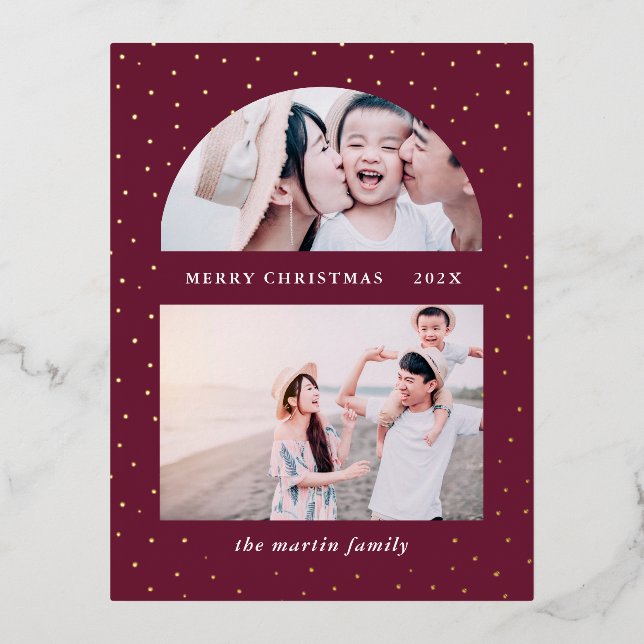 Snowy Globe Christmas Photo Purple Foil Holiday Postcard (Front)