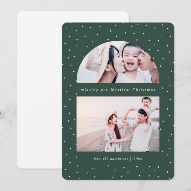 Snowy Globe Green Christmas Holiday Photo Card (Front/Back)