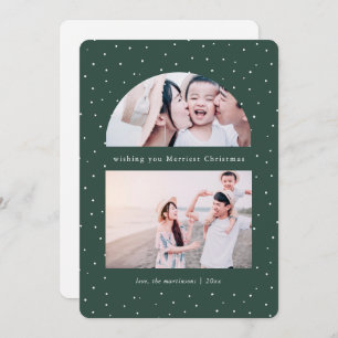 Snowy Globe Green Christmas Holiday Photo Card