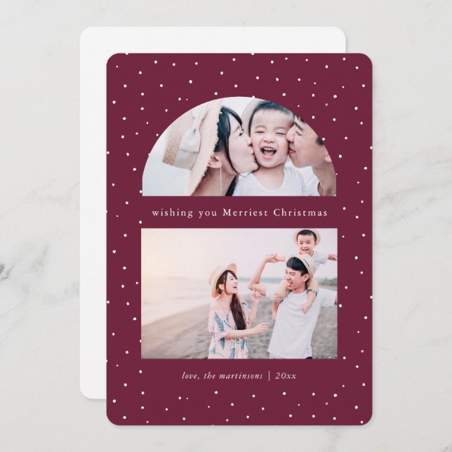 Snowy Globe Photo Grape Christmas Holiday Card (Front/Back)