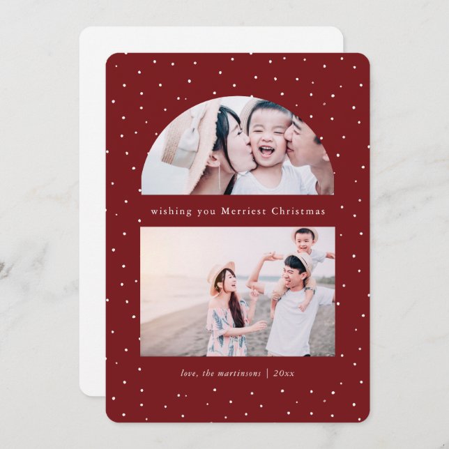 Snowy Globe Photo Red Christmas Holiday Card (Front/Back)