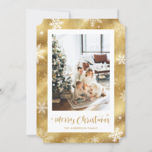 Snowy Gold Foil Photo Merry Christmas Cards
