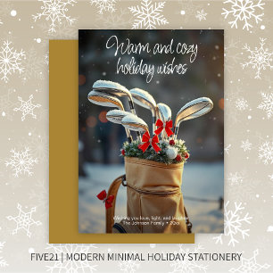 Snowy Golf Winter Season Wishes • Gold Holiday Card