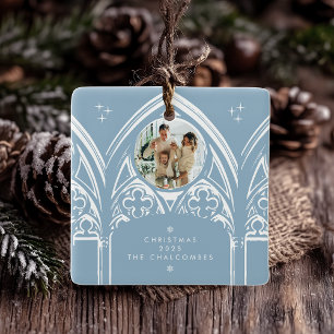 Snowy Gothic Winter Fairytale Christmas Blue Photo Ceramic Ornament