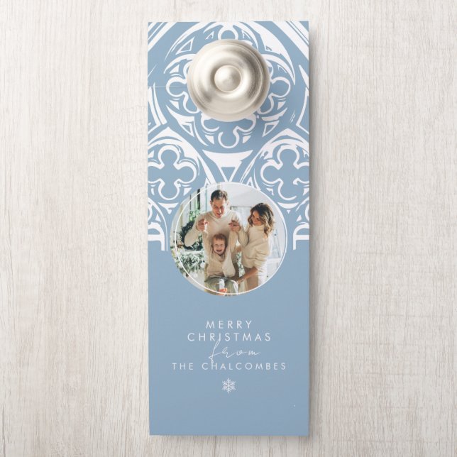 Snowy Gothic Winter Fairytale Christmas Photo Blue Door Hanger (On Knob)