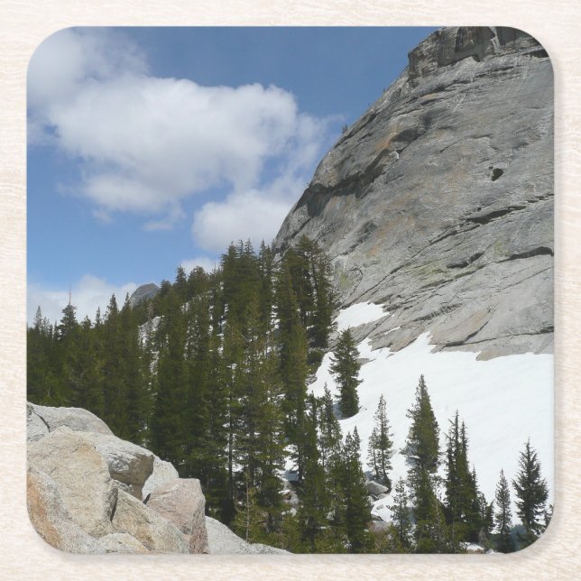 Snowy Granite Domes II Yosemite National Park Square Paper Coaster (Front)
