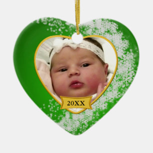 Snowy Green Baby's First Christmas Custom Ceramic Tree Decoration