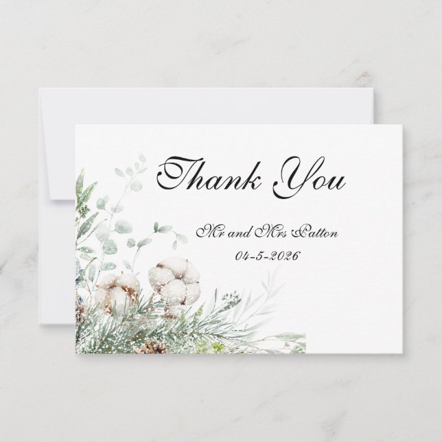 Snowy Greenery Thank You card (Front)
