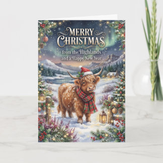 Snowy Highland Cow Christmas Card