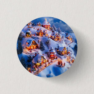 Snowy Hills Whimsical Christmas Village 3 Cm Round Badge