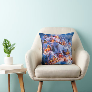 Snowy Hills Whimsical Christmas Village Cushion