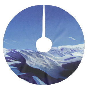 Snowy hills, winter panorama brushed polyester tree skirt
