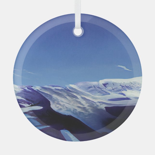 Snowy hills, winter panorama glass tree decoration (Front)