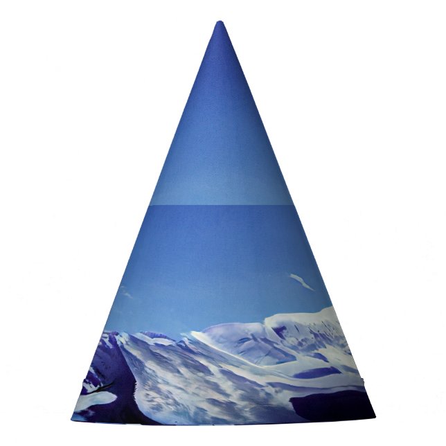 Snowy hills, winter panorama party hat (Front)