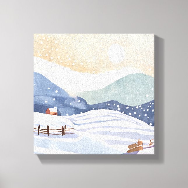 Snowy Hillside | Watercolor Winter Canvas Print (Front)