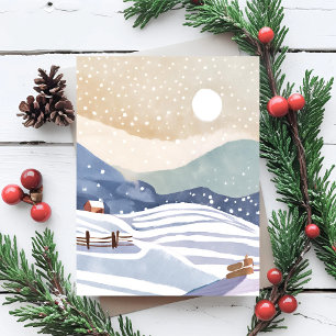 Snowy Hillside Watercolor Winter Holiday Card