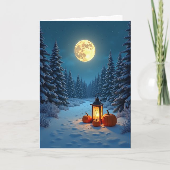Snowy Holiday Glow Pumpkins Card (Front)