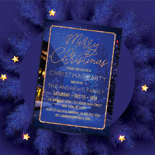 Snowy Holiday Lights Tree Scenery Christmas Party Invitation