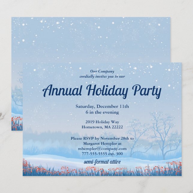Snowy Holiday Party Invitation (Front/Back)