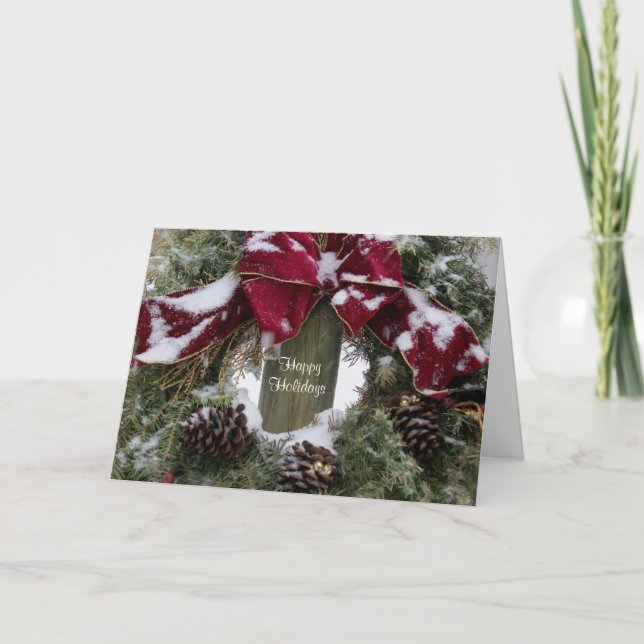 Snowy Holiday Wreath Card (Front)
