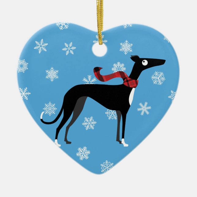Snowy Hound Ceramic Tree Decoration (Front)