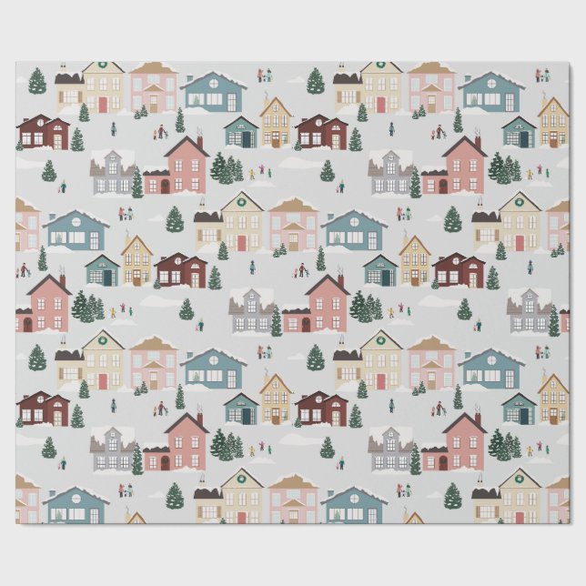Snowy Houses Wrapping Paper (Seam)