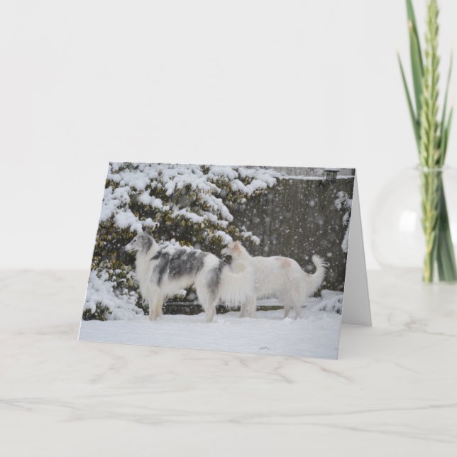 Snowy Hunt Borzoi Photography Greeting Card (Front)