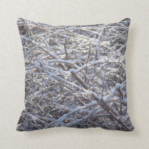 Snowy Ice Branches in Winter Cushion