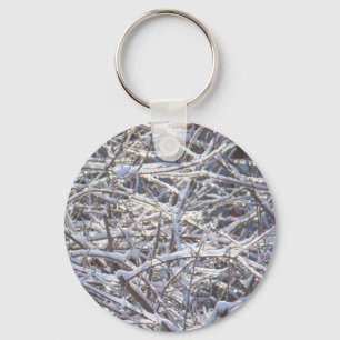 Snowy Ice Branches in Winter Key Ring