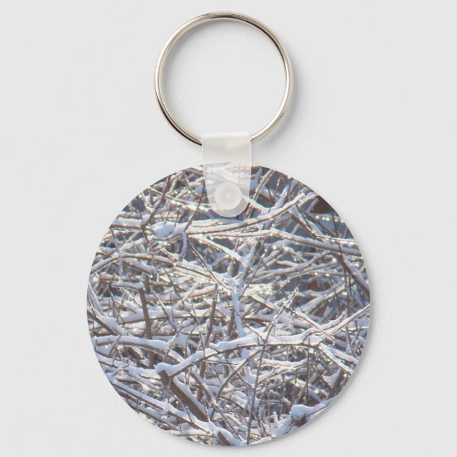 Snowy Ice Branches in Winter Key Ring (Front)