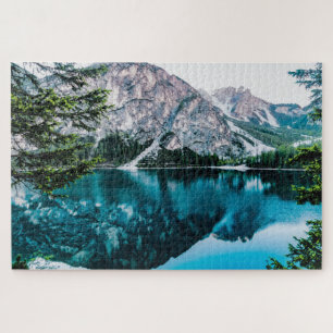 Snowy Italian Mountain Lake Scenic Jigsaw Puzzle