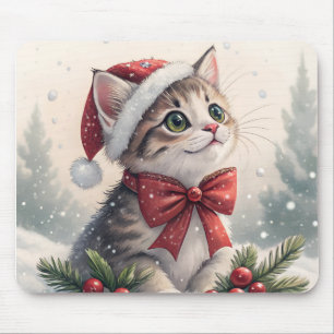 Snowy Kitten Christmas Mouse Pad