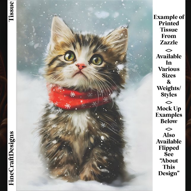 Snowy Kitten, Red Christmas Scarf EG2L Decoupage Tissue Paper (Creator Uploaded)