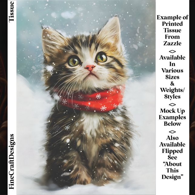 Snowy Kitten, Red Christmas Scarf EG2R Decoupage Tissue Paper (Creator Uploaded)