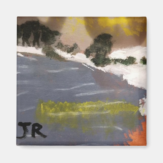 Snowy lake landscape painting magnet (Front)