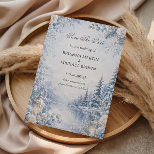 Snowy Lakeside Beneath Winter Blooms Save The Date