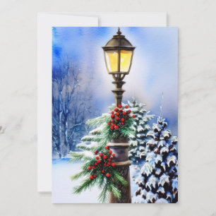 Snowy lamp post budget Christmas Holiday Card