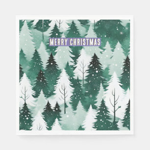 Snowy Landscape Evergreen Forest Merry Christmas Napkin