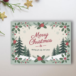 Snowy Landscape & Fir Trees - Merry Christmas Holiday Card