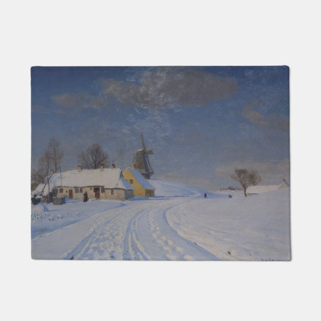 Snowy Landscape in Winter (by H.A. Brendekilde) Doormat (Front)