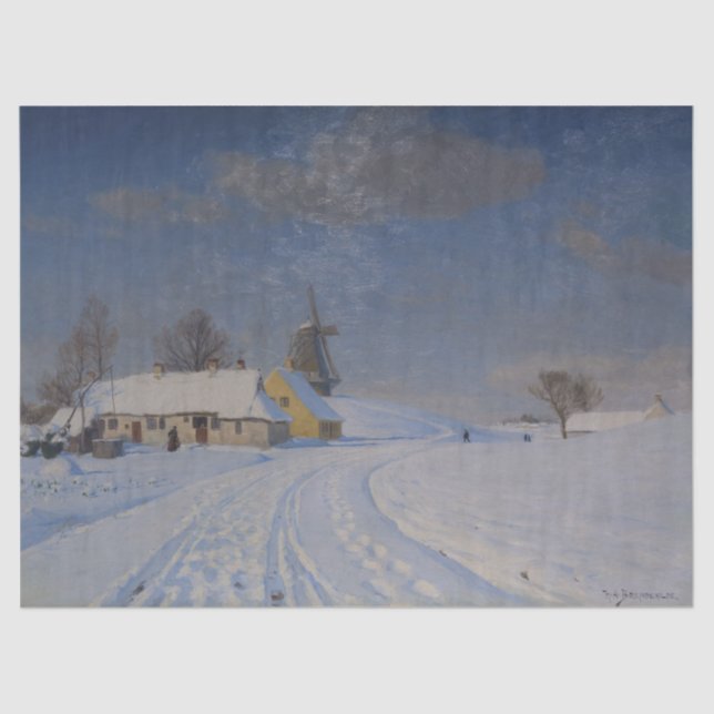 Snowy Landscape in Winter (by H.A. Brendekilde) Tissue Paper (Front)