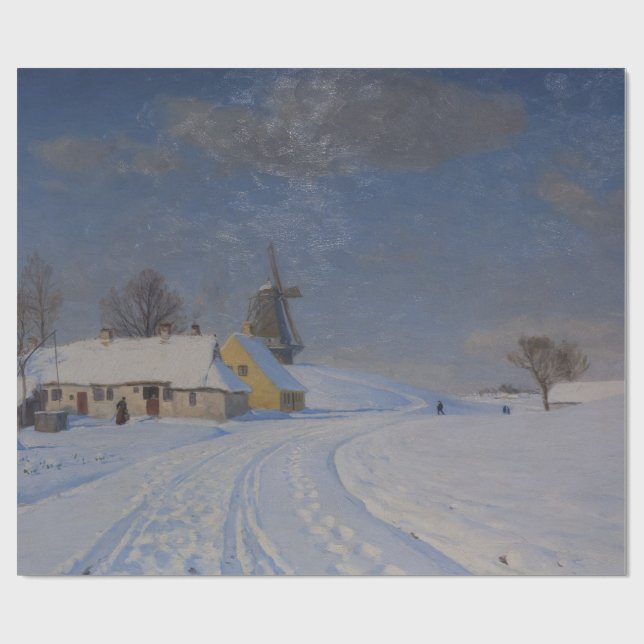 Snowy Landscape in Winter (by H.A. Brendekilde) Wrapping Paper (Flat)